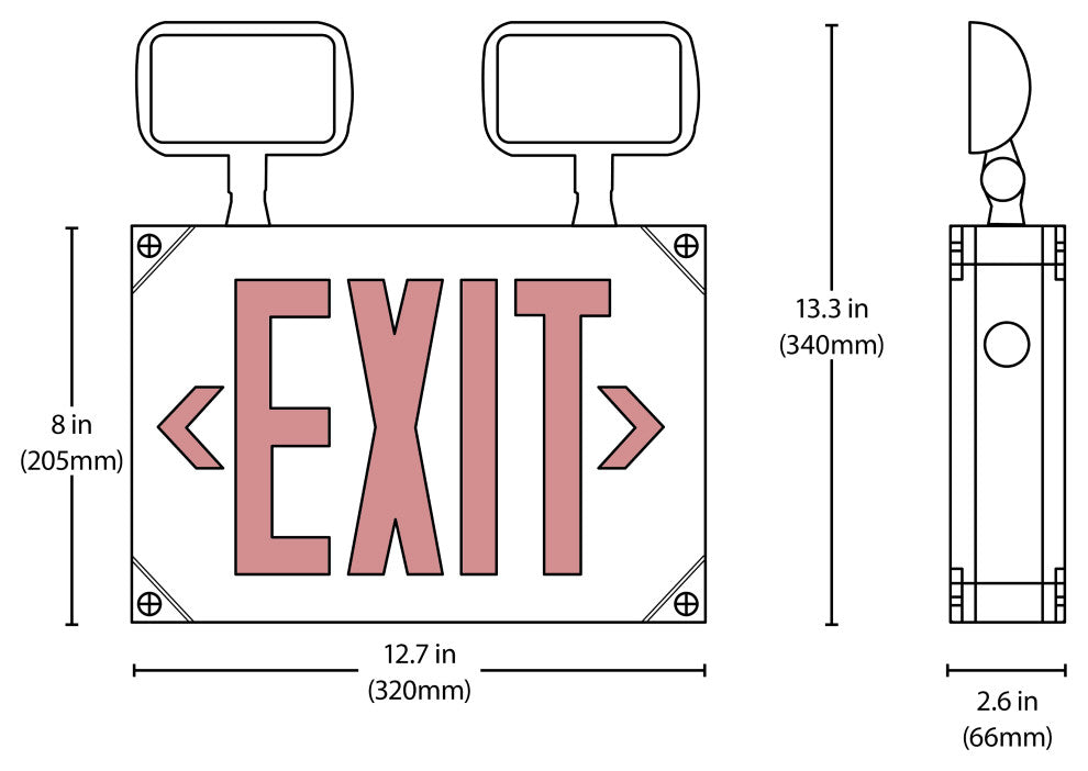 ECL5 LED Wet Location  Exit Sign with Adjustable Light Heads, Red Lettering