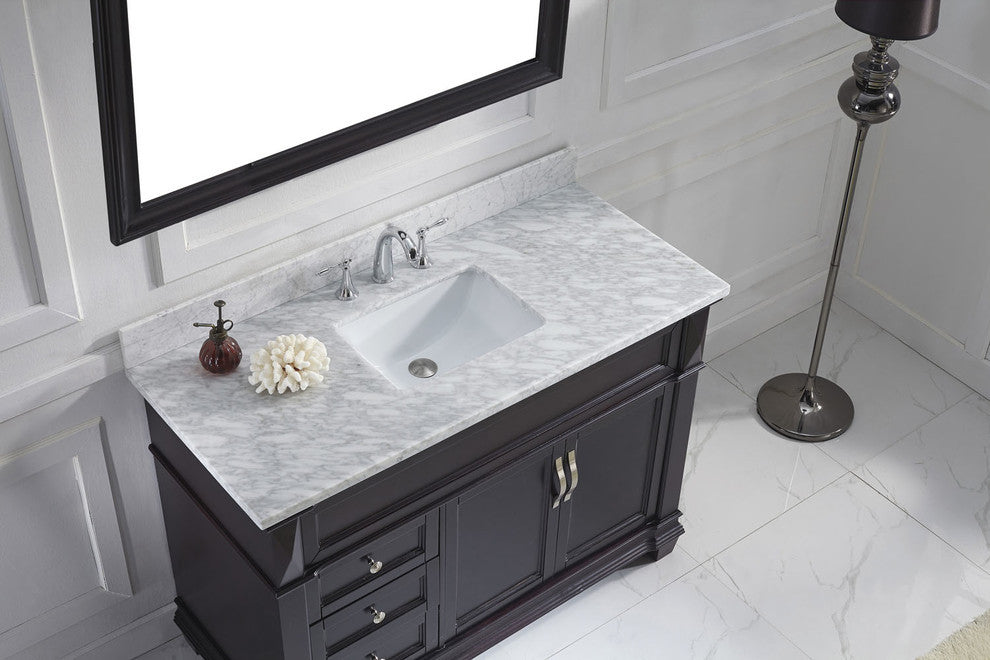 Virtu Victoria 48" Single Bathroom Vanity, Espresso With Faucet and Mirror