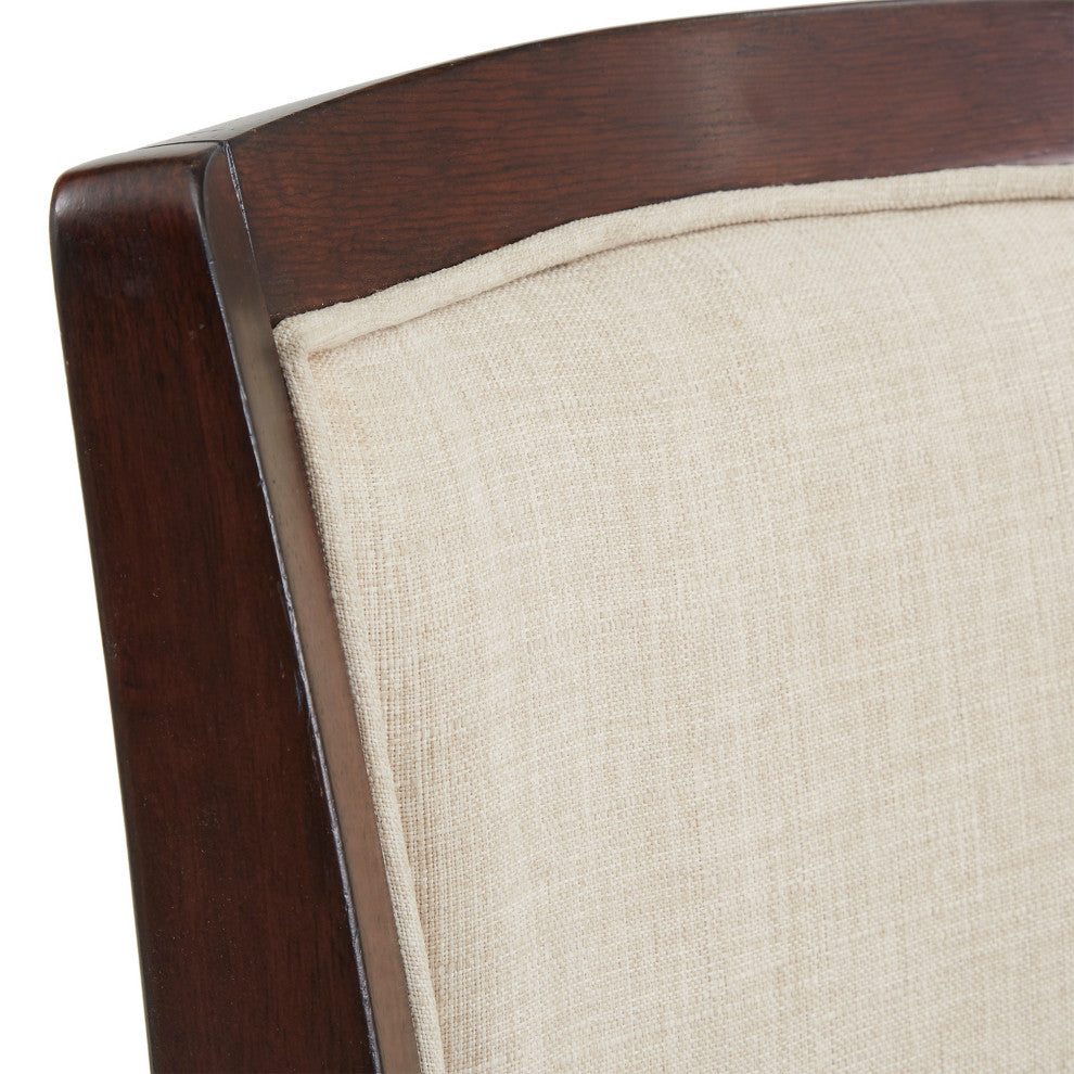Janczy Dark Cherry Finish Beige Linen Swivel Chair, Counter Height