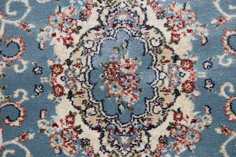Light Blue Floral Medallion Transitional Turkish Rug Oriental Carpet 3x10
