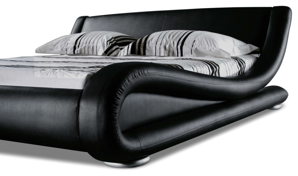 Modern Marlo Black Genuine Leather King Size Platform Bed