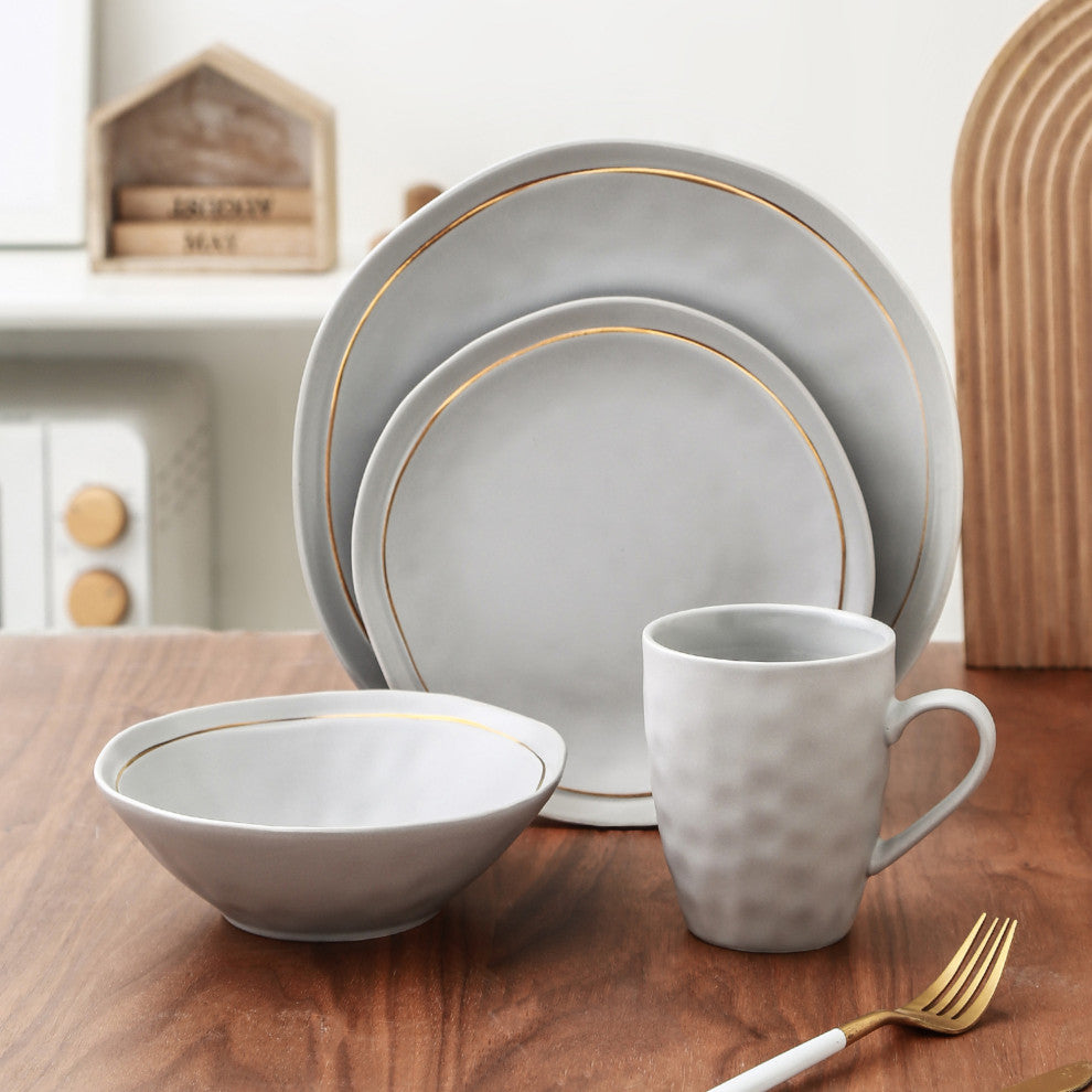 Stone Lain Clara Porcelain 16 Piece Dinnerware Set, Gray