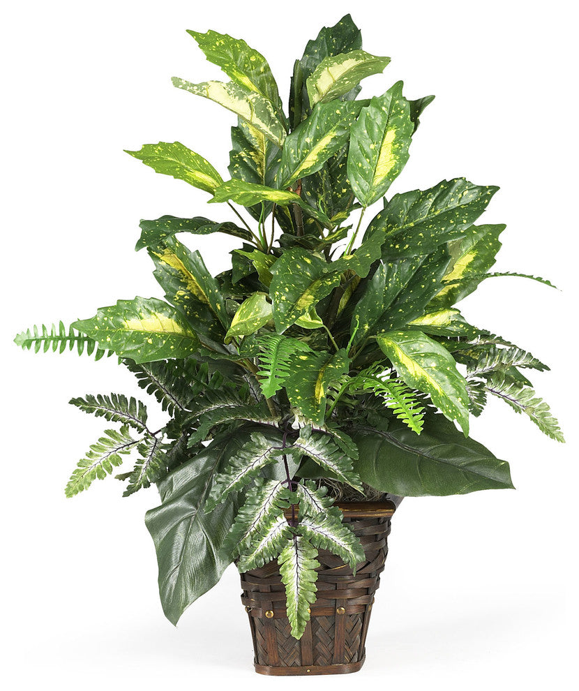 Mixed Greens With Wicker Silk Plant