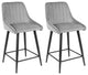 Set of 2 Vertical Channel Tufted Velvet Bar Stools, Grey, 24 Inch