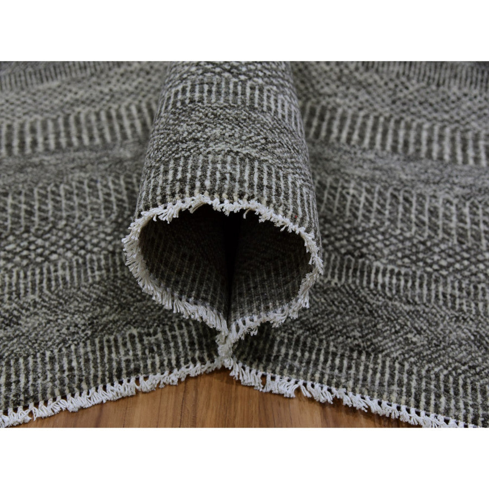 Harbor Gray Organic Undyed Wool Grass Design Square Hand Knotted Rug 8'1"x8'2"