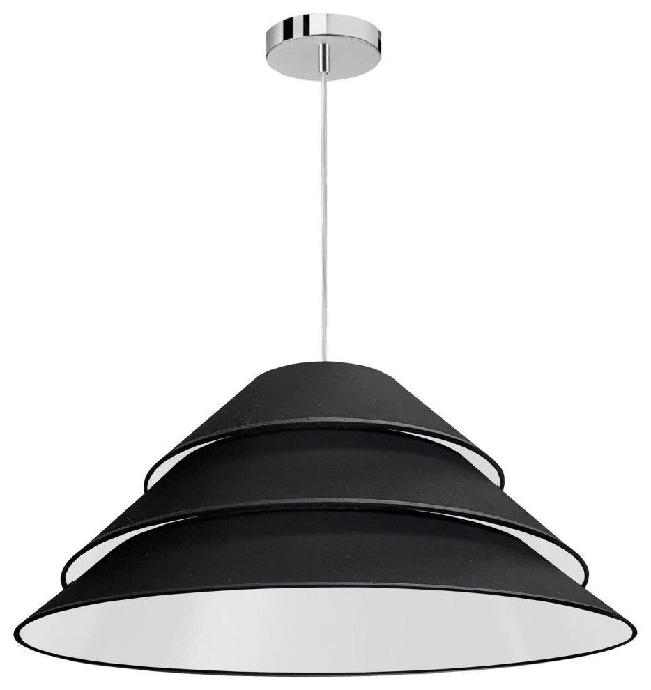 1Light Aranza Pendant, Black Shade, Polished Chrome