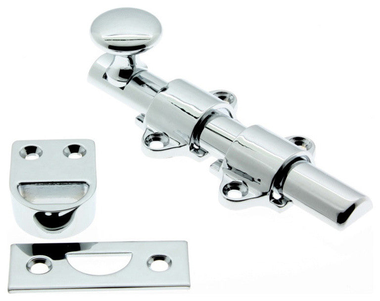 Genuine Solid Brass 4" Dutch Door Bolt, Polished Chrome