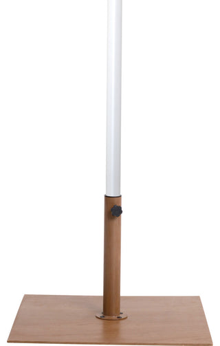 Fiji Patio Umbrella and Base, White, Matte White Pole, Teak Belize Base