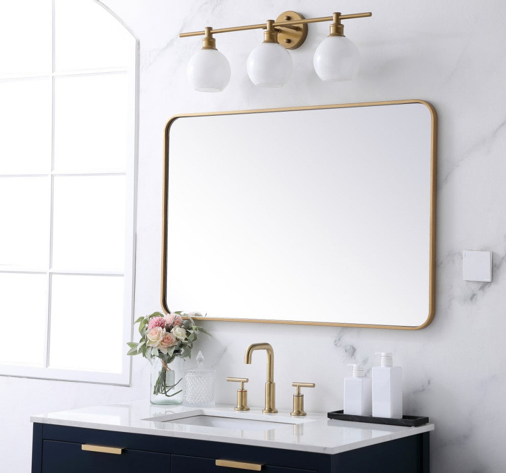 Ellis Soft Corner Metal Rectangular Mirror, Brass, 27"x40"