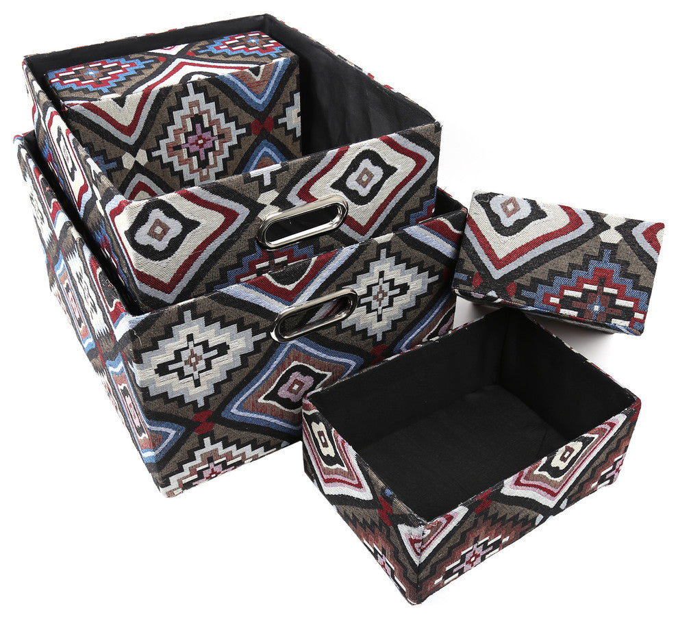 Stylish Fabric Home Storage Baskets, 5-Piece Set, Multicolor
