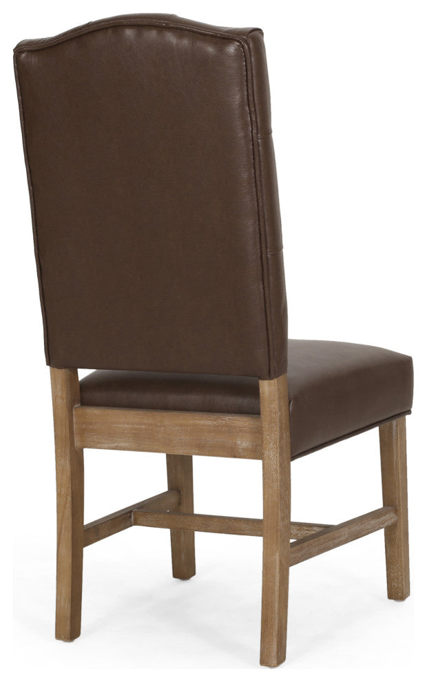 Loyning Contemporary Tufted Dining Chairs (Set of 2), Dark Brown/Natural, Faux Leather