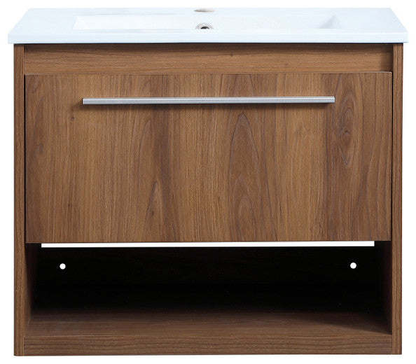 24" Single Bathroom Floating Vanity, Walnut Brown