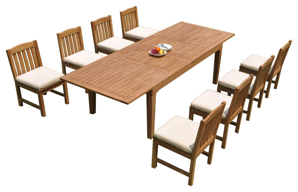 9-Piece Outdoor Teak Dining Set: 122" Rectangle Table, 8 Devon Armless Chairs