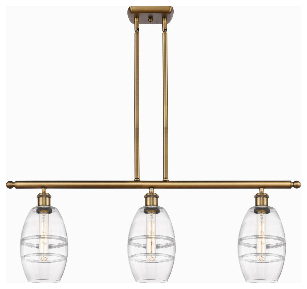 Ballston-Vaz 3-Light 36" Stem Island Light, 6"D Brushed Brass, Clear