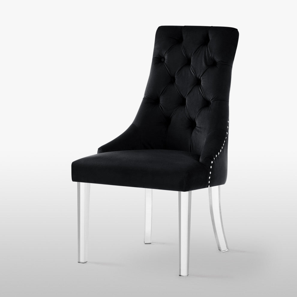 Naomi Acrylic Leg Dining Chair, Set of 2, Black, Velvet