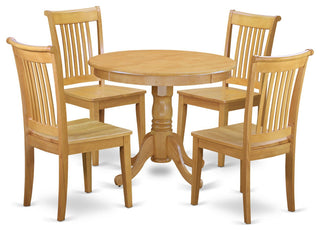 5-Piece Table Set, Dining Table and 4 Wood Seat Chairs, Oak