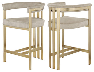 Marcello Upholstered Counter Stool, Stone, Velvet, Brushed Brass