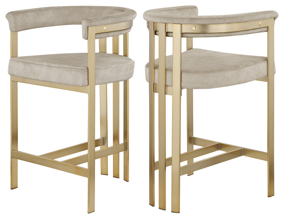 Marcello Upholstered Counter Stool, Stone, Velvet, Brushed Brass