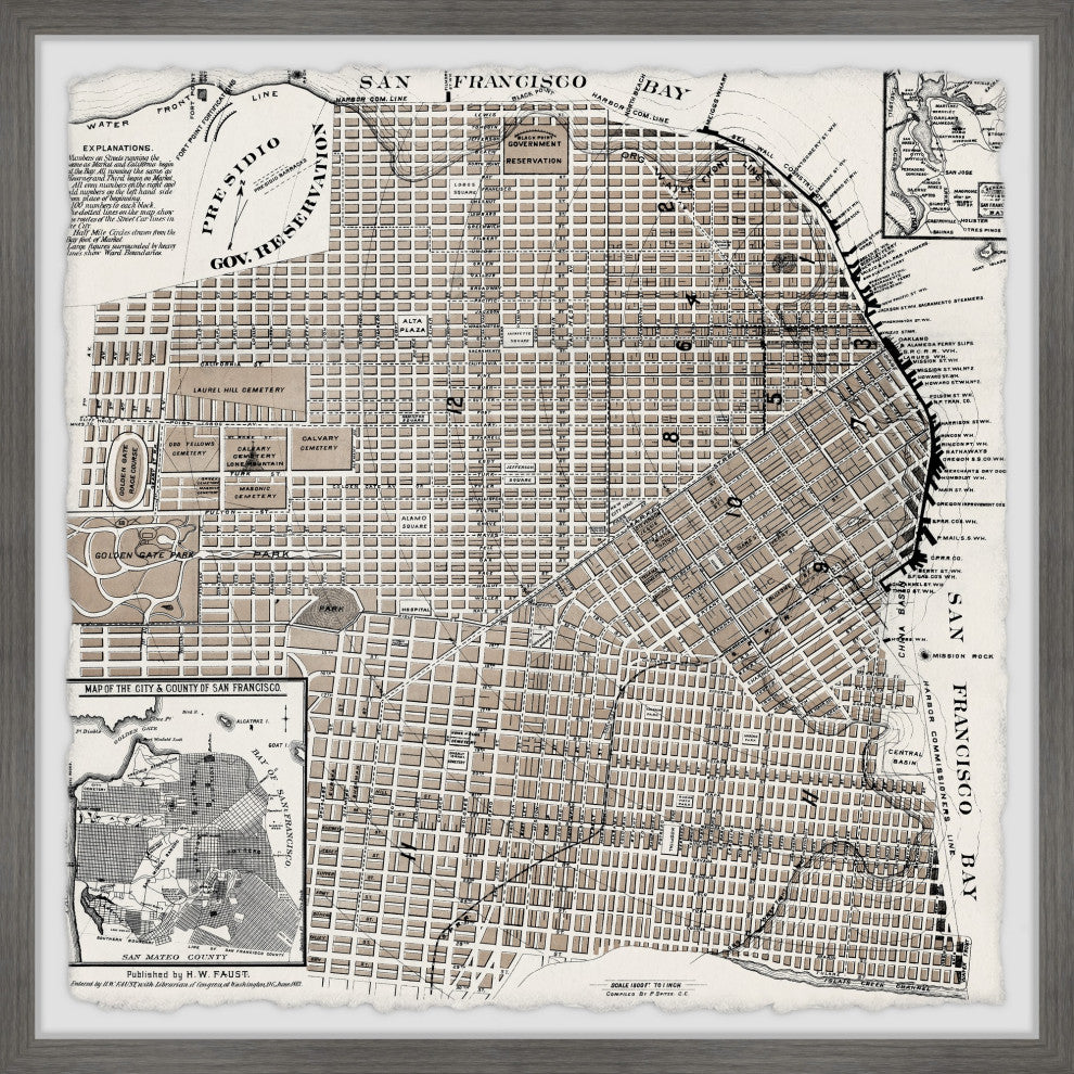 "Vintage Map of San Francisco" Framed Painting Print, 32x32