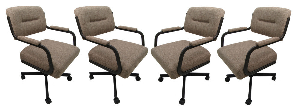 Set of 4, Swivel Metal Caster Dining Chairs M-110, Basin Beige on Brown