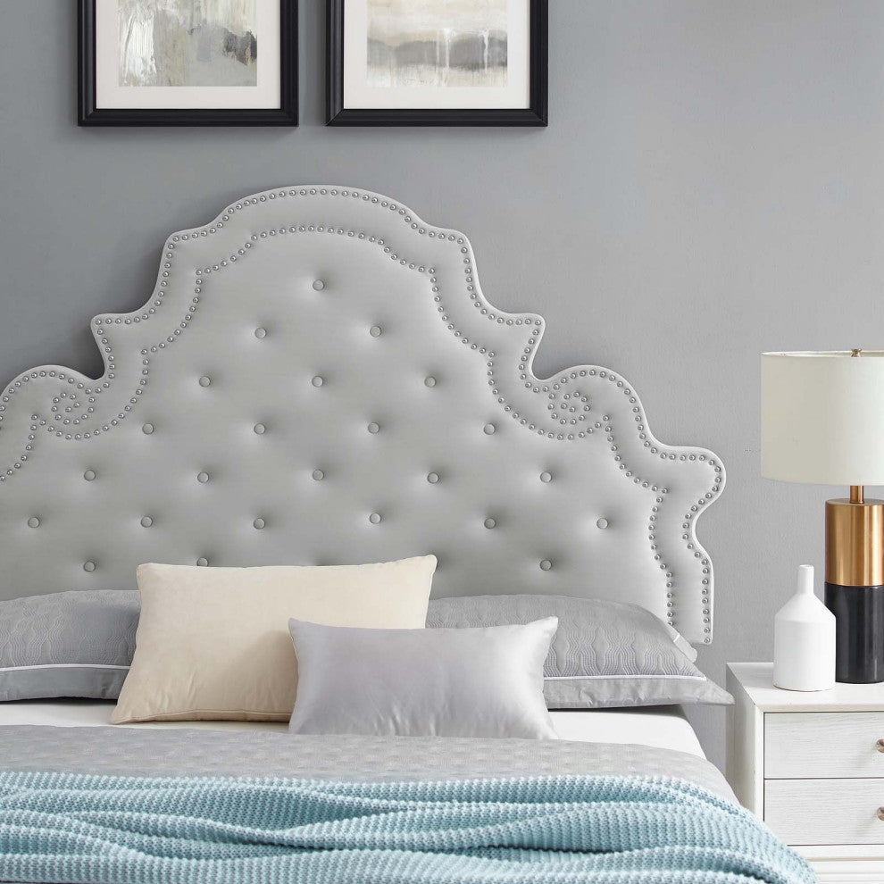 Tufted Platform Bed Frame, Queen Size, Velvet, Gray, Modern Contemporary