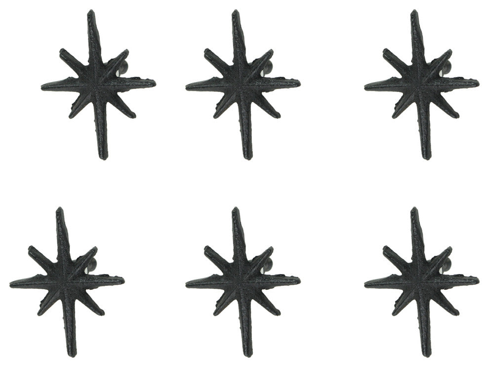 Set of 6 Antique Black Finish Mid Century Modern Starburst Drawer Pulls Knobs
