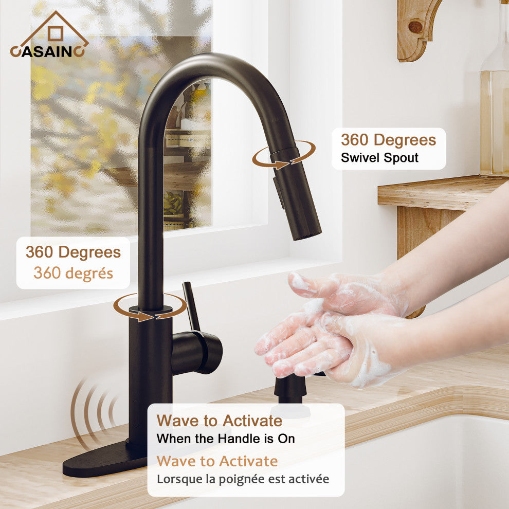 Touchless Pull Down Single Handle Kitchen Faucet With LED Function, Matte Black