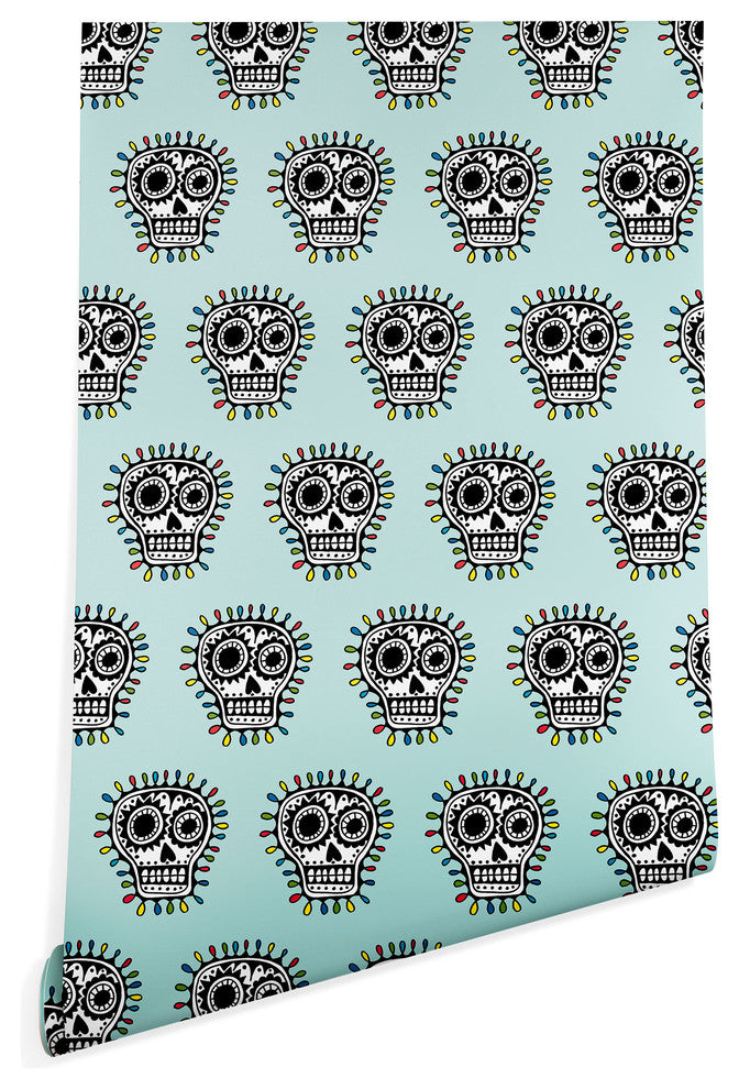 Deny Designs Andi Bird Sugar Skull Fun Aqua Wallpaper, Blue, 2'x4'