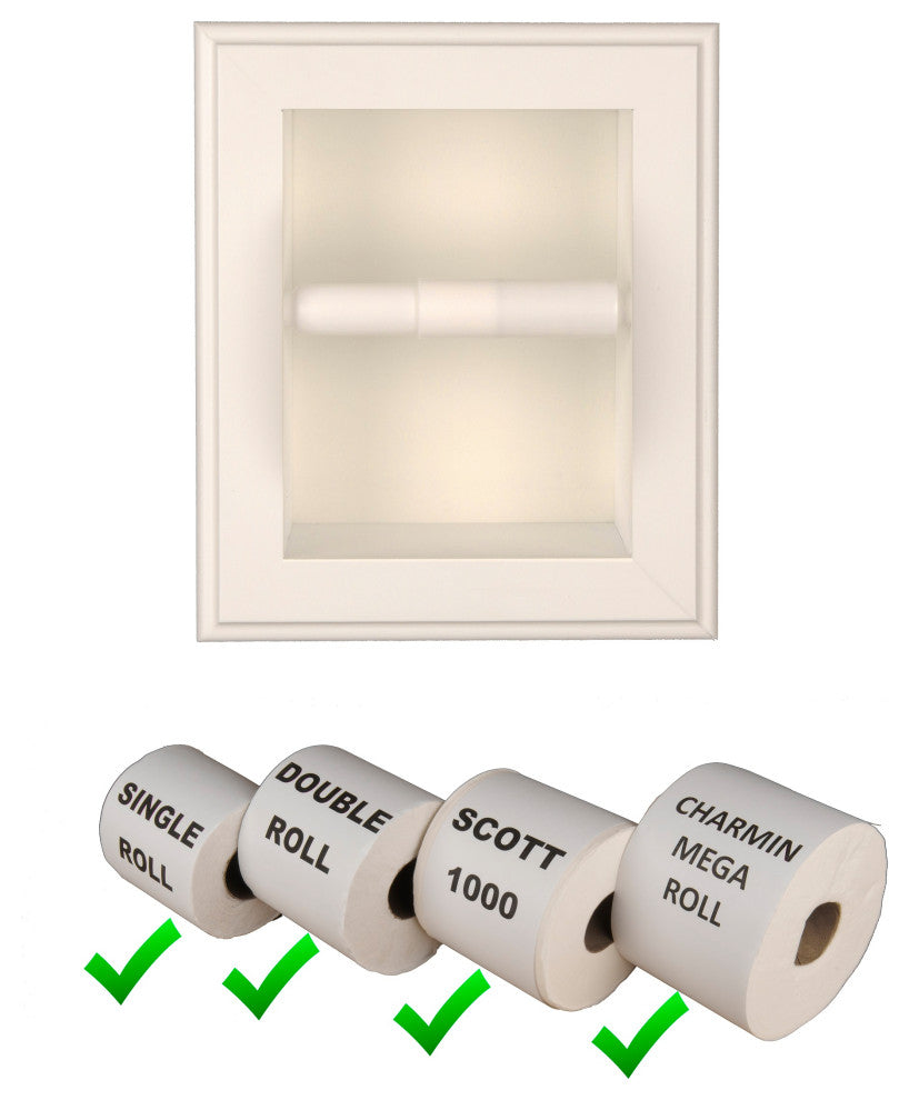 Tampa Recessed Solid Wood Toilet Paper Holder 7 x 8.5, White Enamel