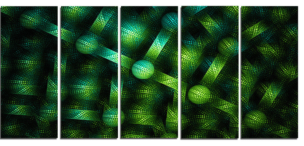 Crystal Cell Green Steel Texture, Abstract Canvas Art Print, 60"x28", 5 Panels