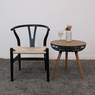 Airy Modern Metal Wire Side Table With Wood Top and Legs