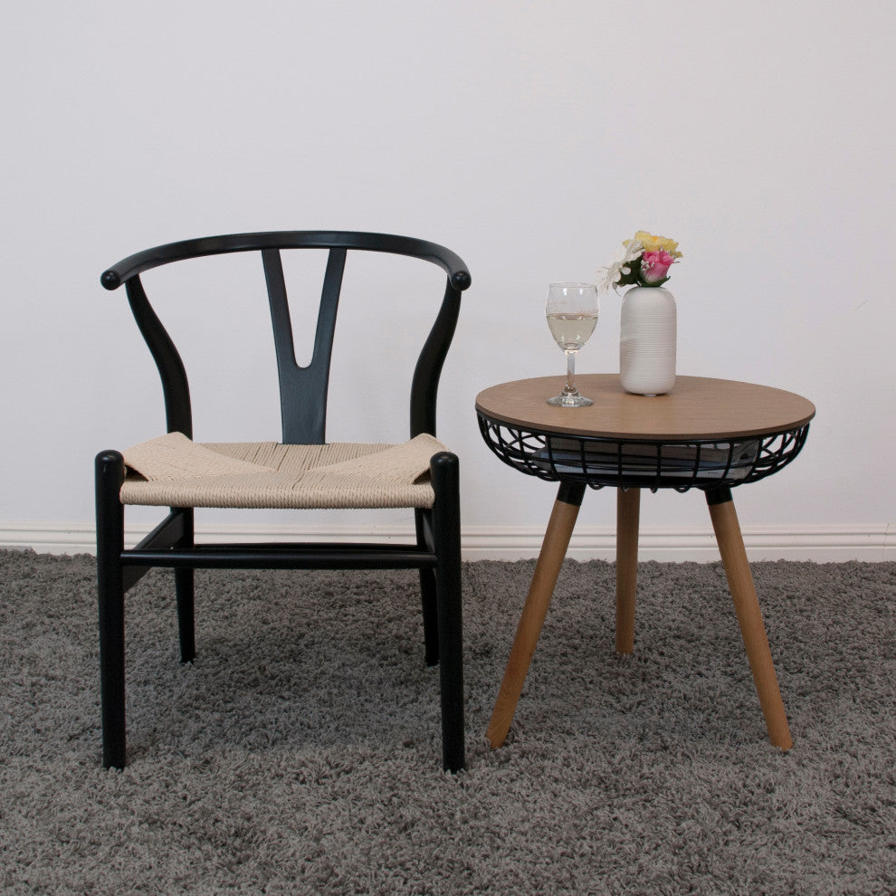 Airy Modern Metal Wire Side Table With Wood Top and Legs