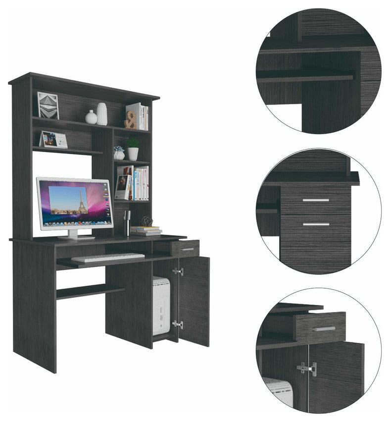 Zeno Gray Oak Computer Desk with Hutch