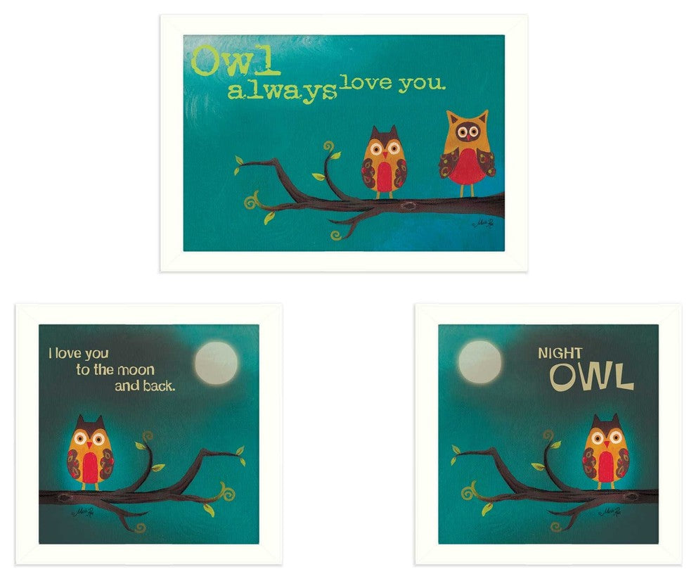 "Owls II" Collection By Marla Rae, Printed Wall Art, Ready To Hang, White Frame