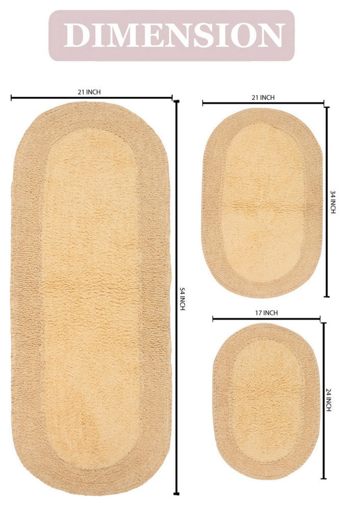 Double Ruffle Collection Bath Rug Set, 3-Piece Set With Runner, Butter