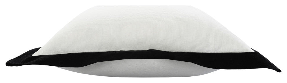 Ox Bay Handwoven White/Black Bordered Organic Cotton Pillow Cover, 20"x20"