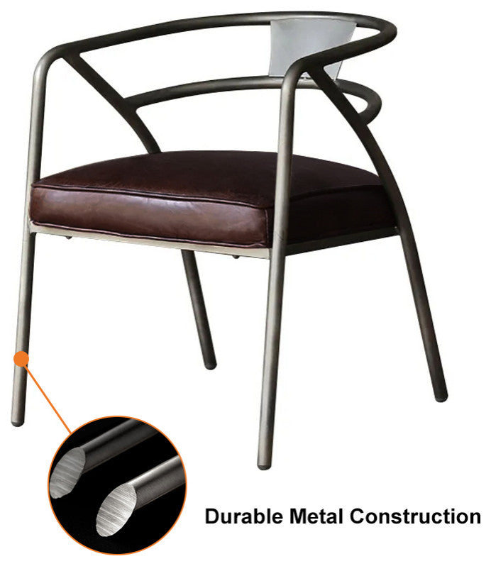 Industrial Gray and Brown Dining Chair Upholstered Curved Back Chairs (Set of 2)