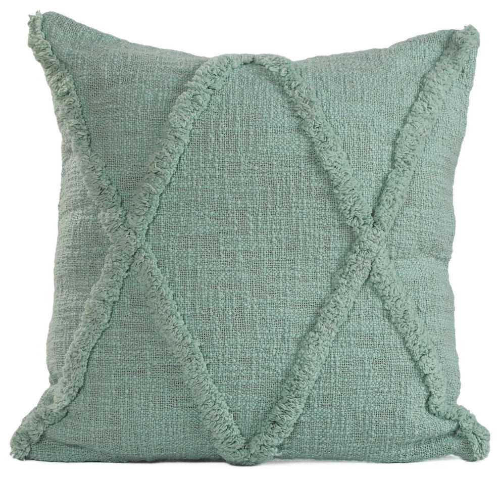 Boho Diamond Tufted Cotton Throw Pillow, Misty Jade, 18" X 18"