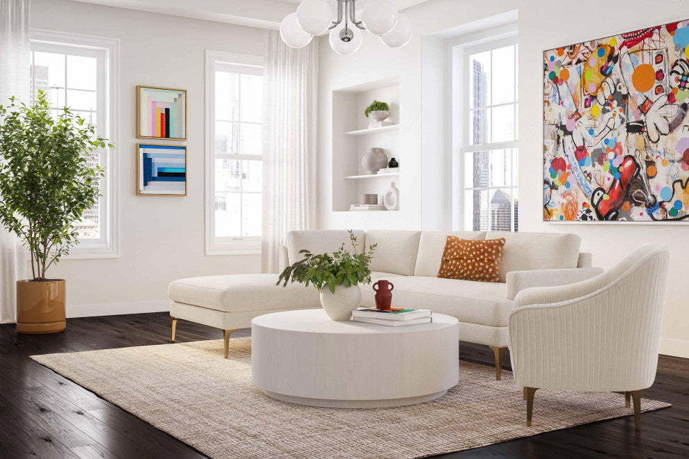 Serena Cream Velvet Left Arm Facing Chaise Sectional