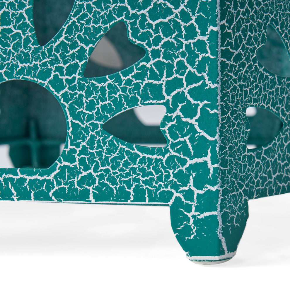 GDF Studio Elliot Outdoor 14" Sunburst Iron Side Table, Crackle Teal