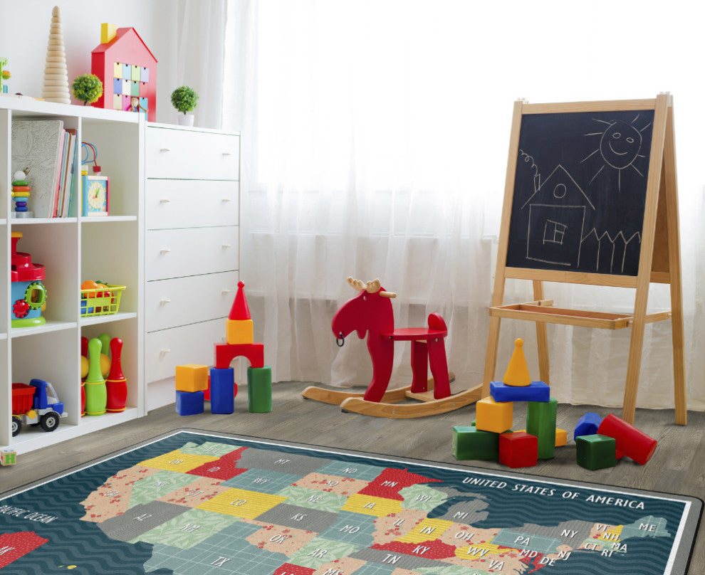 Flagship Carpets VA1815-44FS 7'6"X12' United States Collage Educational Rug
