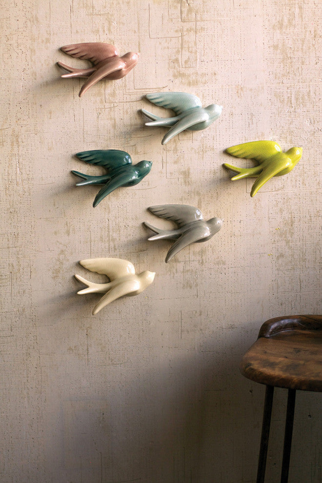 Kalalou Chg1057 Set Of Six Hanging Ceramic Swallows