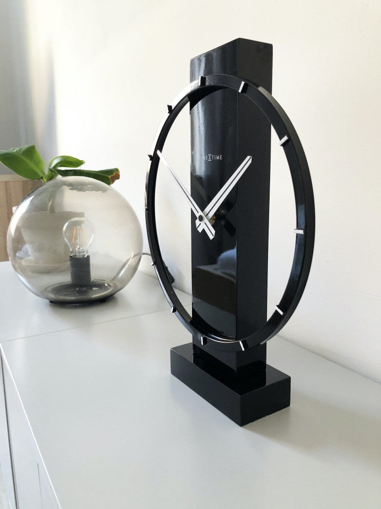 Carl Wooden Table or Wall Clock, 14x10", Black Lacquer
