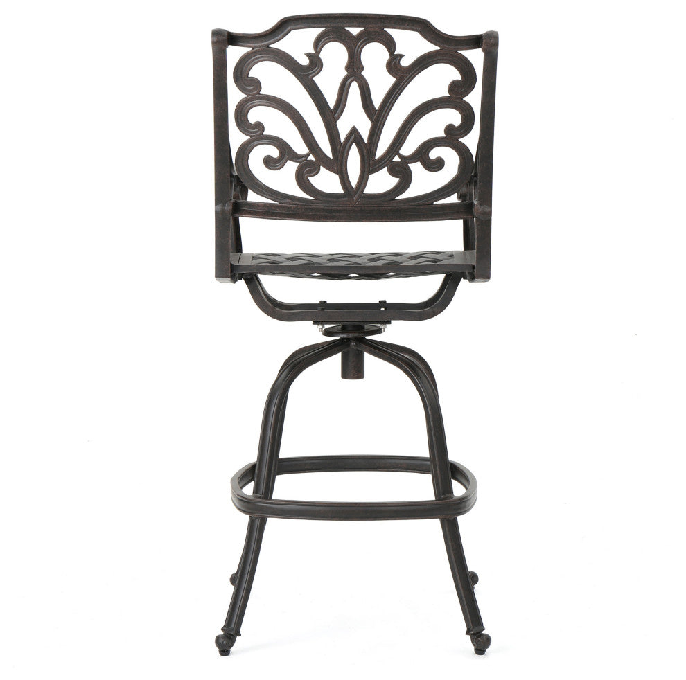 GDF Studio Alexandria Outdoor Bronze Finished Cast Aluminum Barstools, Set of 2
