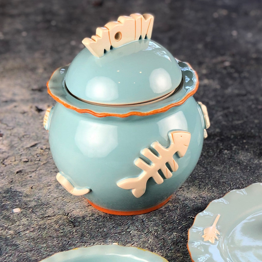 Cat Treat Jar, Sky Blue