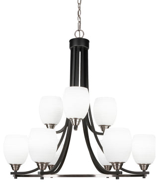 Paramount 9-Light Chandelier, Matte Black & Brushed Nickel, 5" White Matrix