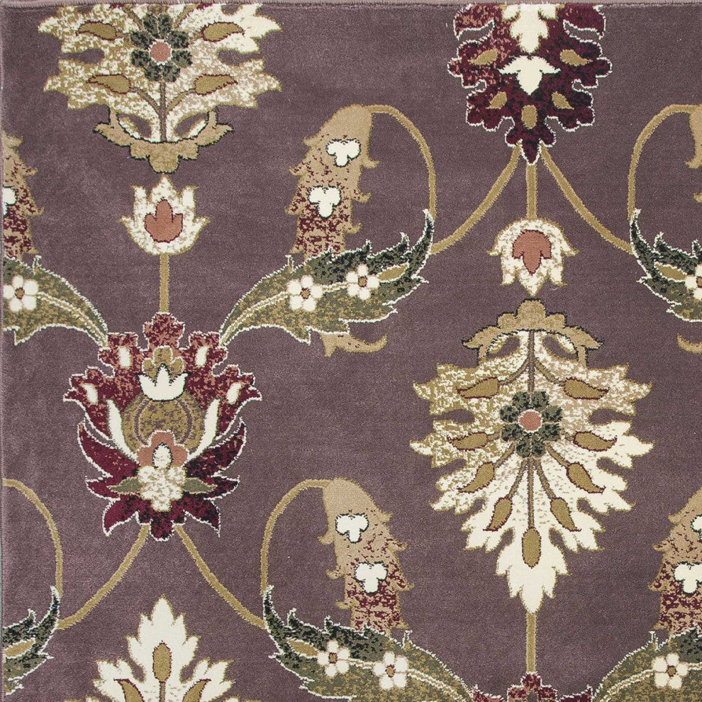 HomeRoots 7' Octagon Plum Floral Vines Indoor Area Rug