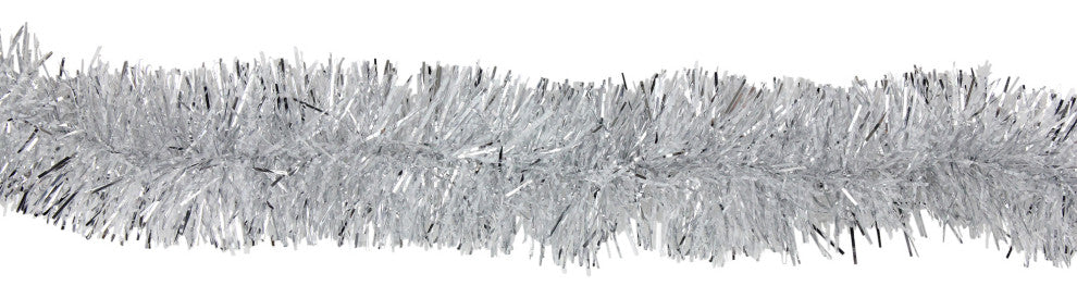 12' Shiny Silver and Snowblush Christmas Tinsel Garland Unlit