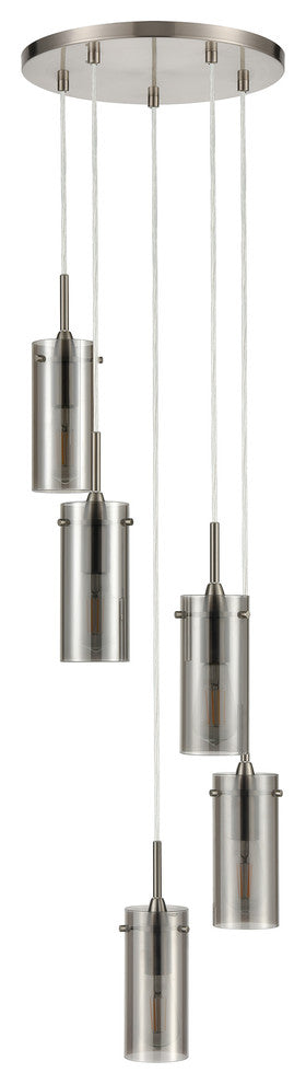 Effimero 5-Light Cluster Pendant With Polished Smoke Glass, Brushed Nickel