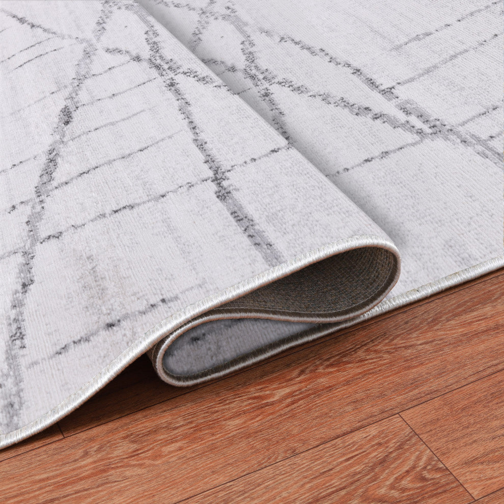 Low-Pile Pierce Ivory/Gray Rug, Ivory, 5'3"x8'